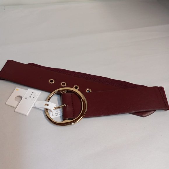 A New Day Women's Burgundy Stretch Fashion Belt w/ Gold Tone Buckle NWT - Picture 6 of 7